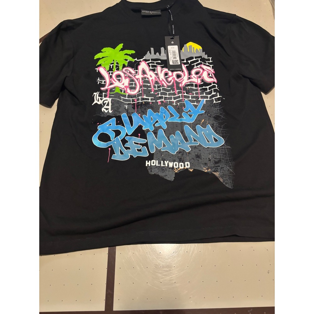 Supply & Demand LA Hollywood Graffiti Graphic T-Shirt Black Mens Medium SUM17364